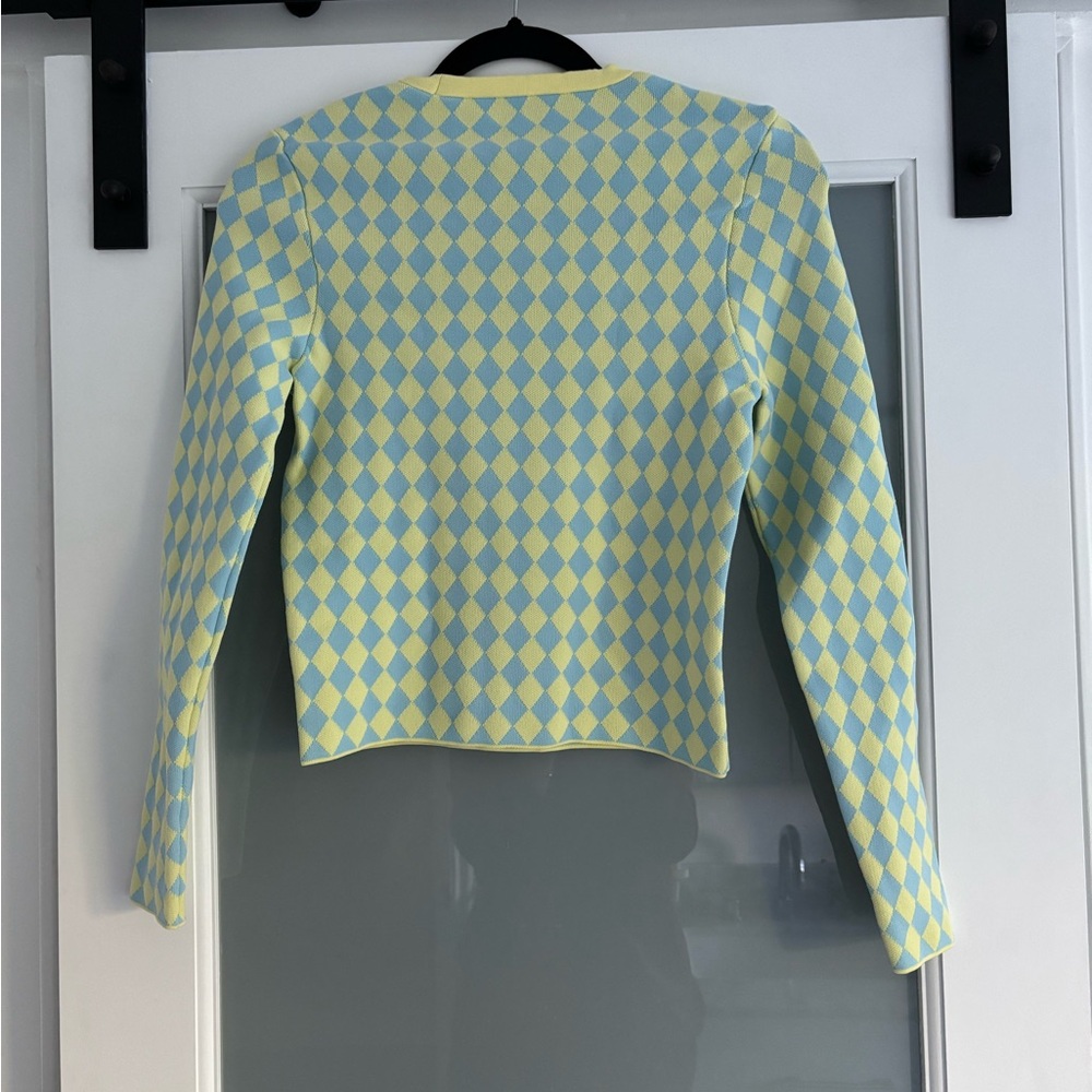 Zara Yellow and Blue Crew Neck Sweater with Diamond Pattern - Picture 4 of 4